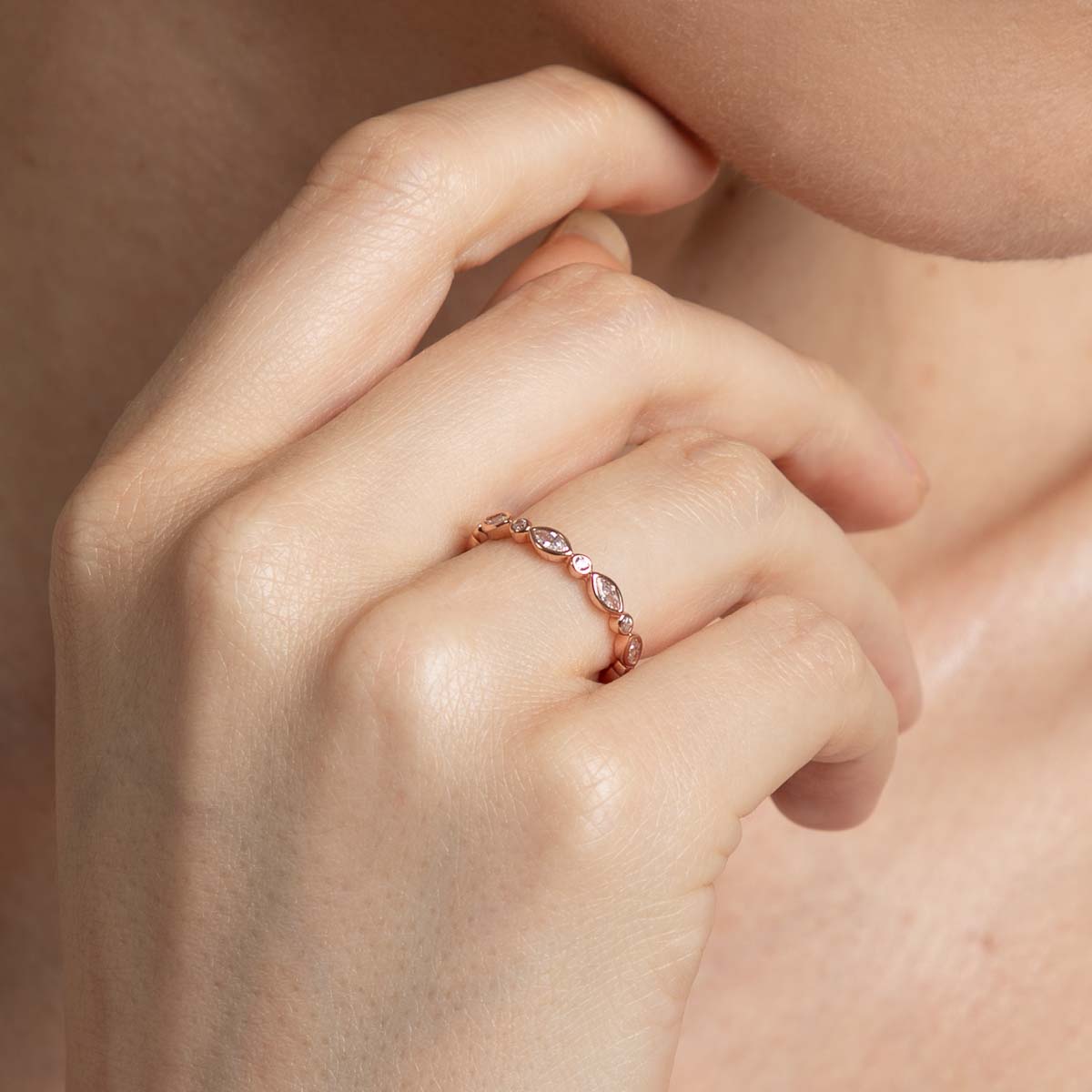 18k Rose Gold Plated Jewellery - Navette Crystal Band Ring in Rose Gold - Band Ring - Astrid & Miyu