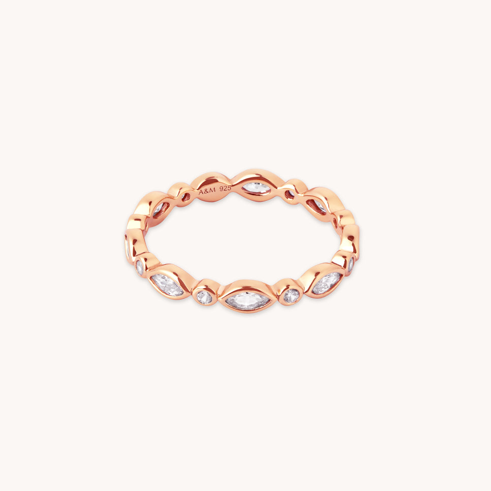 18k Rose Gold Plated Jewellery - Navette Crystal Band Ring in Rose Gold - Band Ring - Astrid & Miyu