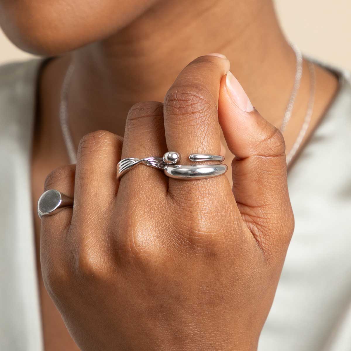 Essential Jewellery Collection - Molten Open Ring in Silver - Open Rings - Astrid & Miyu