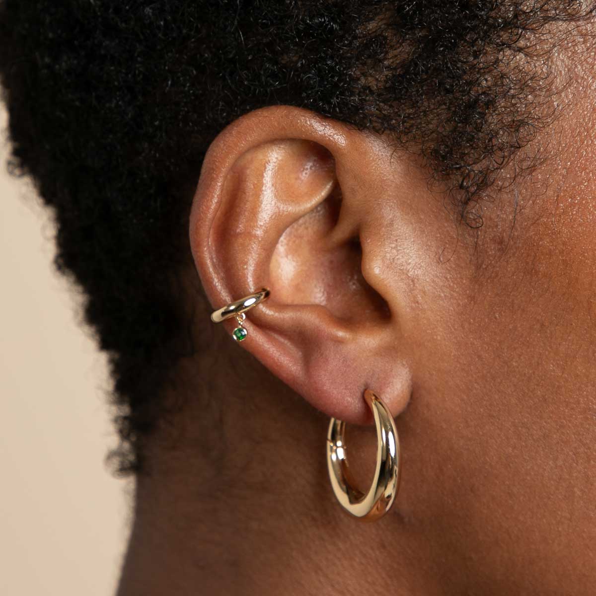 Green Topaz Charm Ear Cuff in Gold - Ear Cuffs - Astrid & Miyu