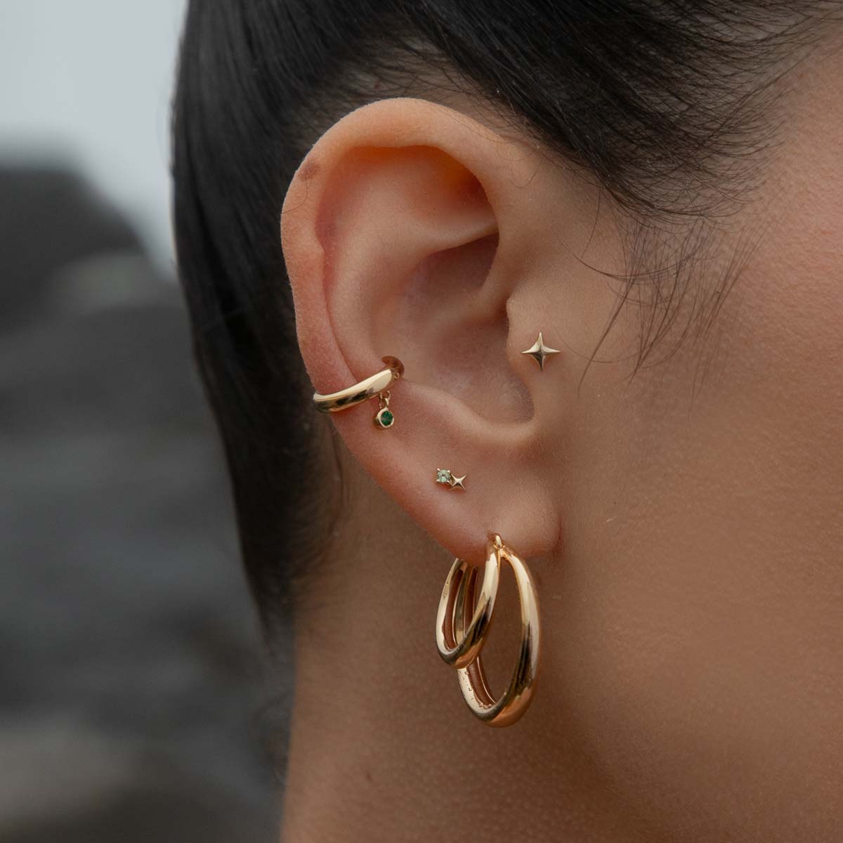 Green Topaz Charm Ear Cuff in Gold - Ear Cuffs - Astrid & Miyu