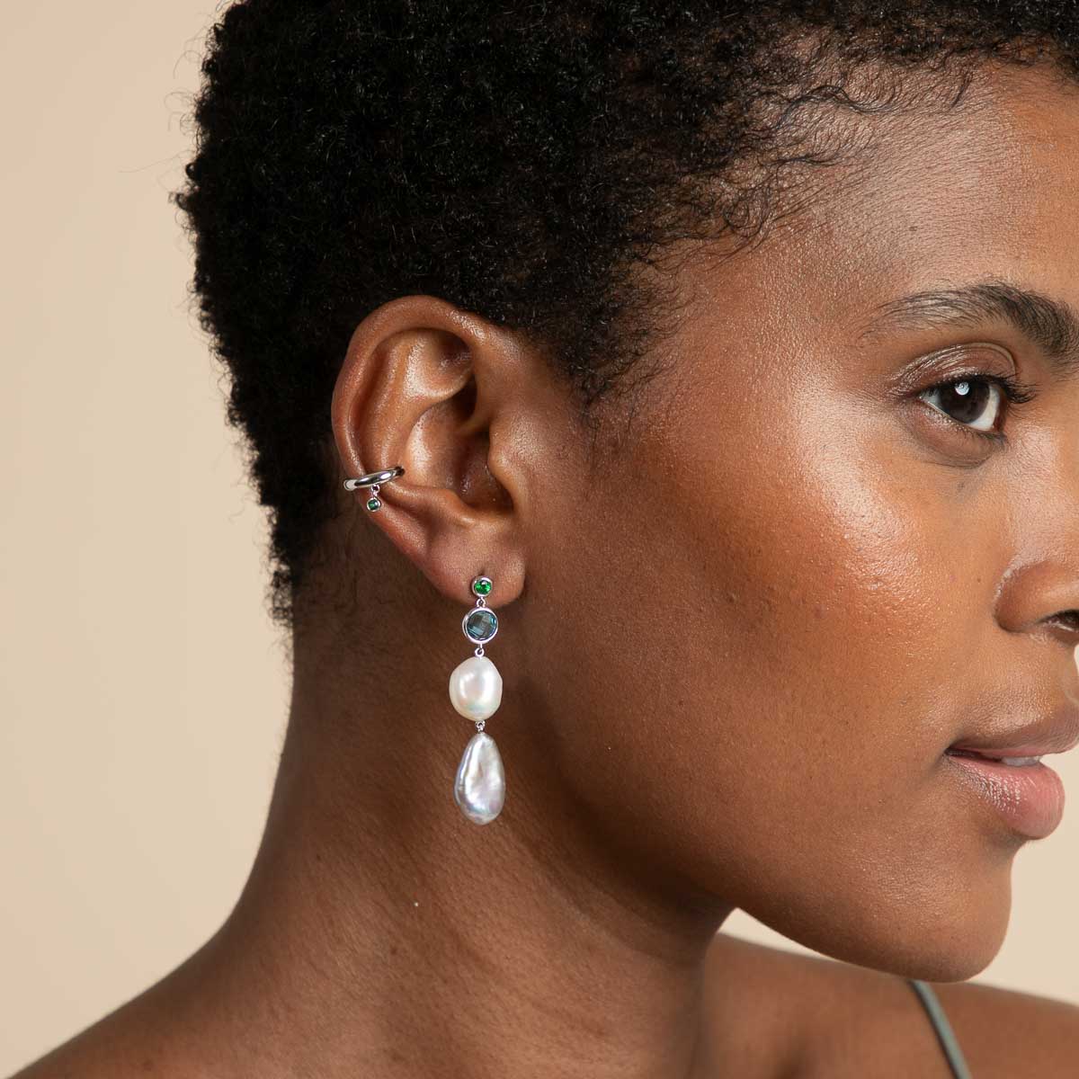 Green Topaz Charm Ear Cuff in Silver - Ear Cuffs - Astrid & Miyu