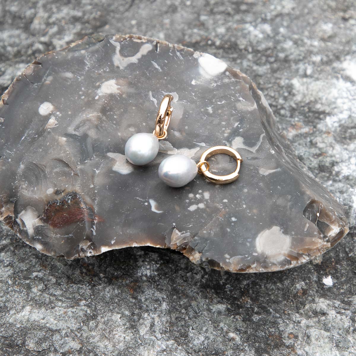 Gold Hoops - Tranquility Pearl Charm Hoops in Gold - Hoop Earrings - Astrid & Miyu