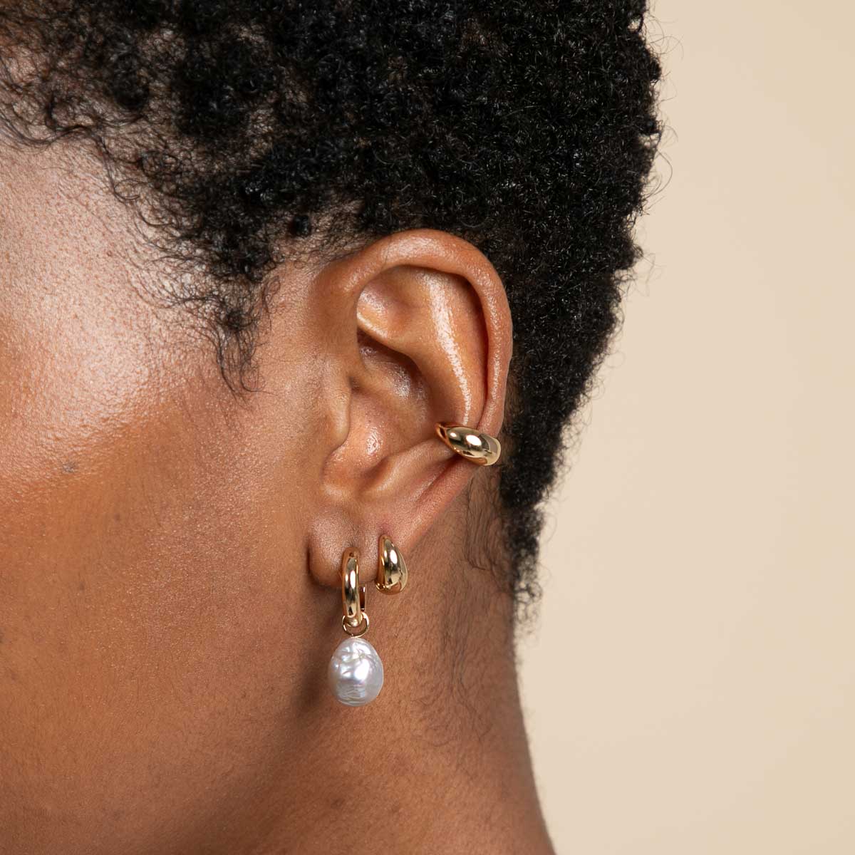Gold Hoops - Tranquility Pearl Charm Hoops in Gold - Hoop Earrings - Astrid & Miyu