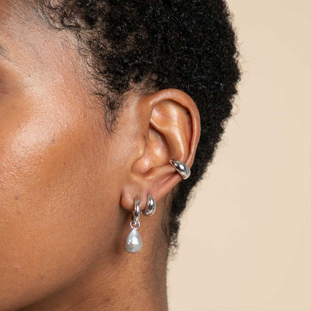 Tranquility Pearl Charm Hoops in Silver - Hoop Earrings - Astrid & Miyu