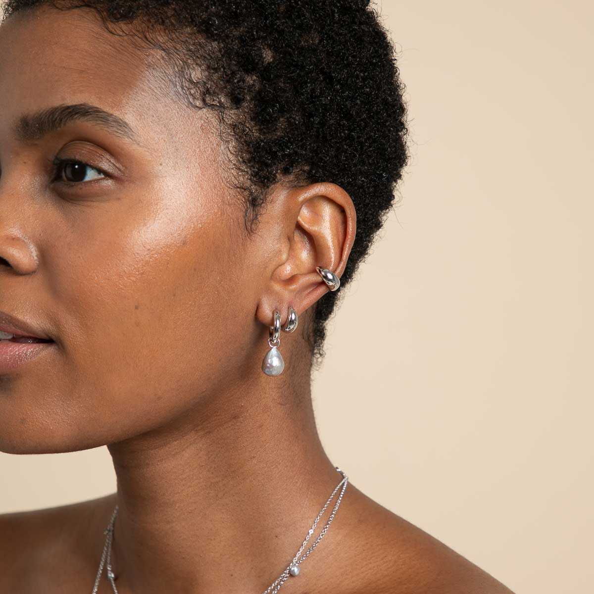 Tranquility Pearl Charm Hoops in Silver - Hoop Earrings - Astrid & Miyu