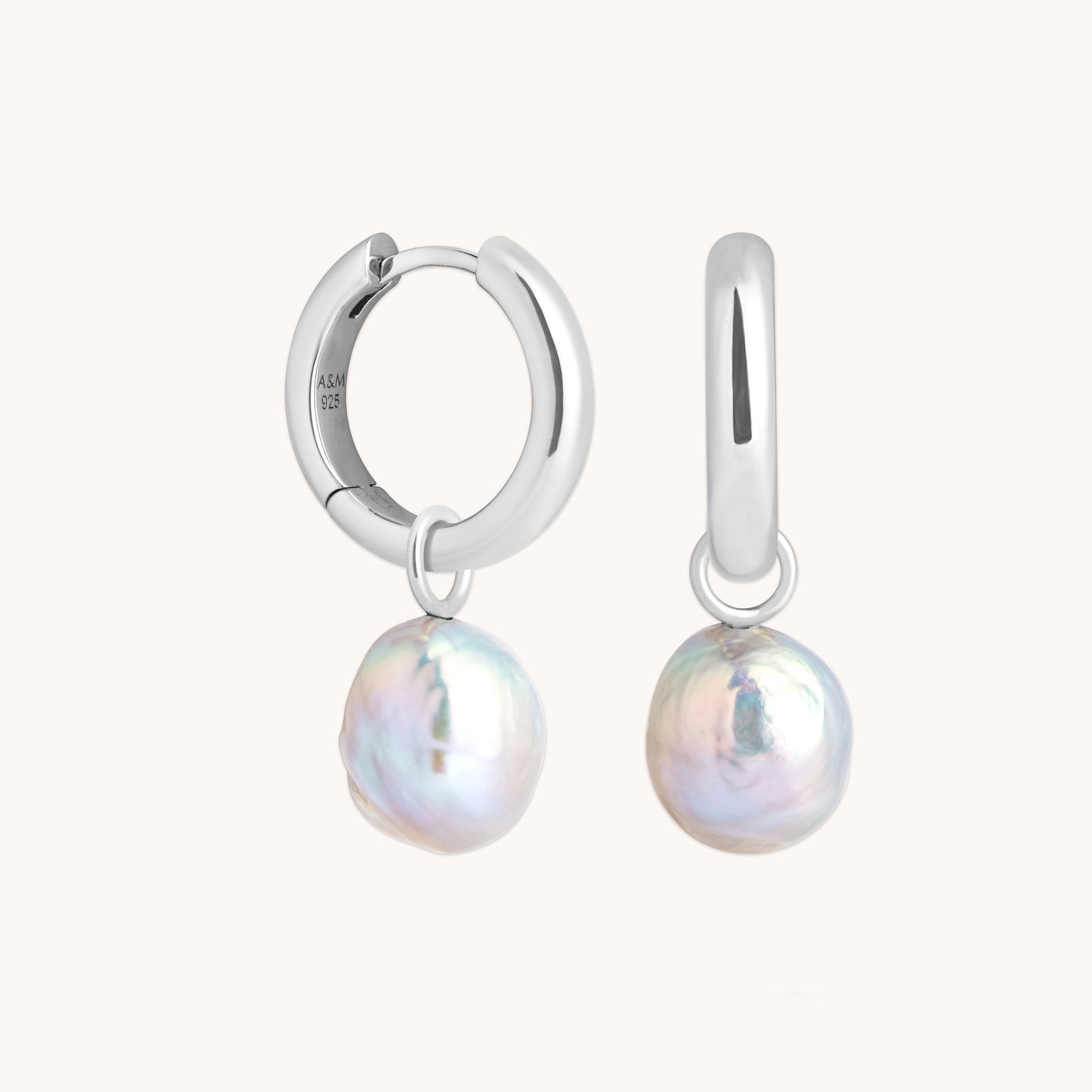 Tranquility Pearl Charm Hoops in Silver - Hoop Earrings - Astrid & Miyu