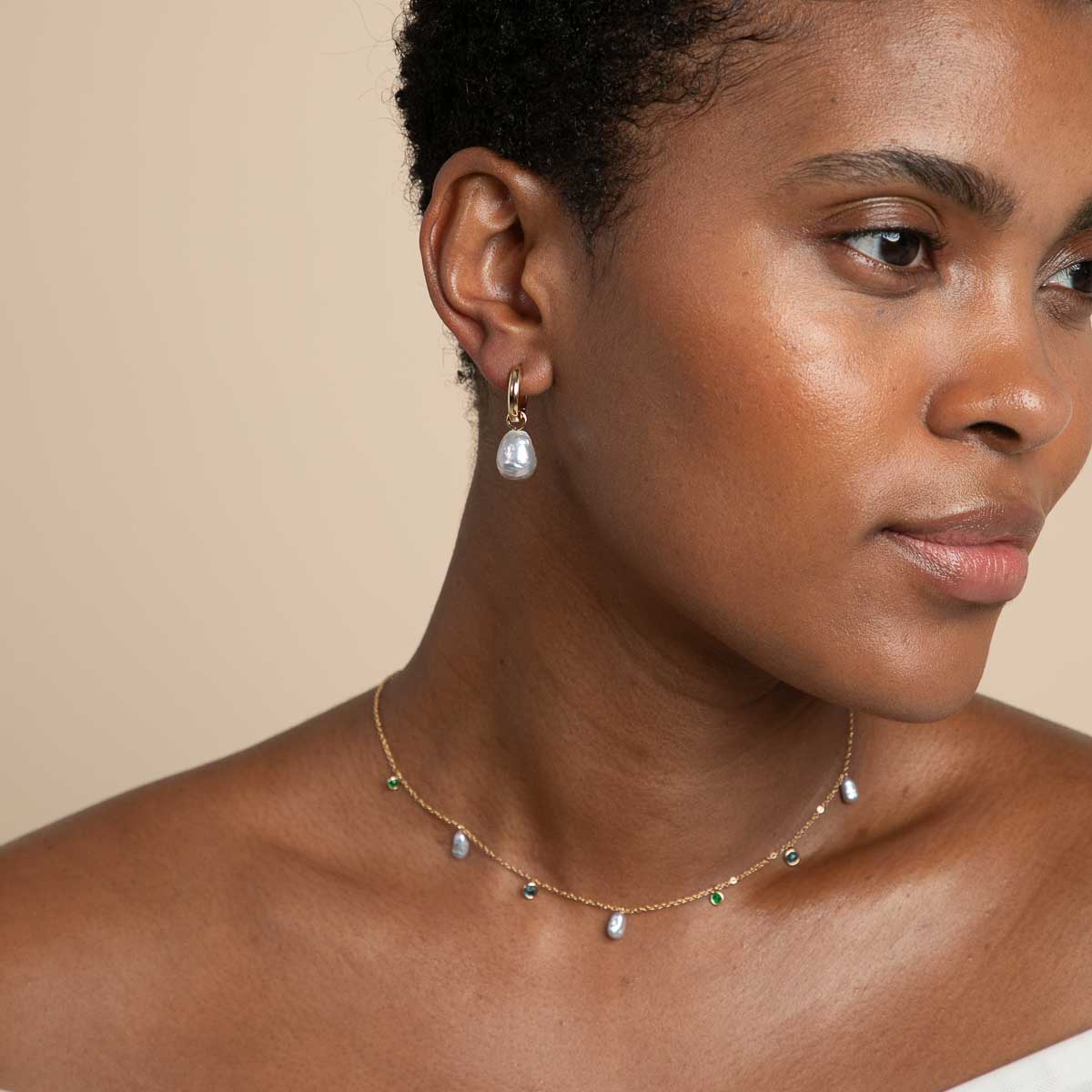 Gold Hoops - Tranquility Pearl Charm Hoops in Gold - Hoop Earrings - Astrid & Miyu