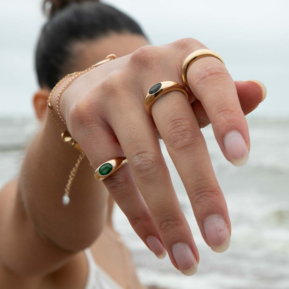 Green Topaz Dome Ring in Gold - Rings - Astrid & Miyu