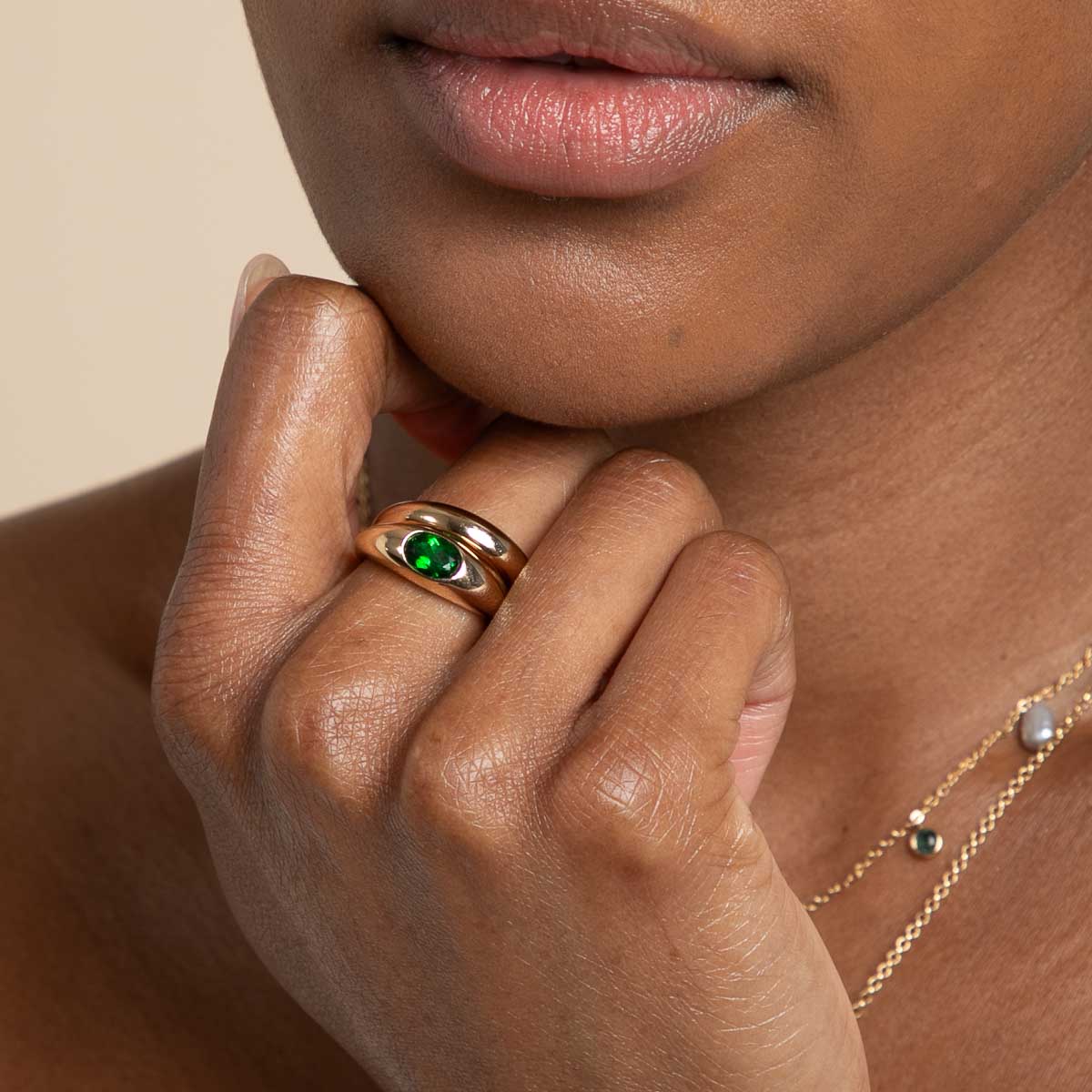 Green Topaz Dome Ring in Gold - Rings - Astrid & Miyu