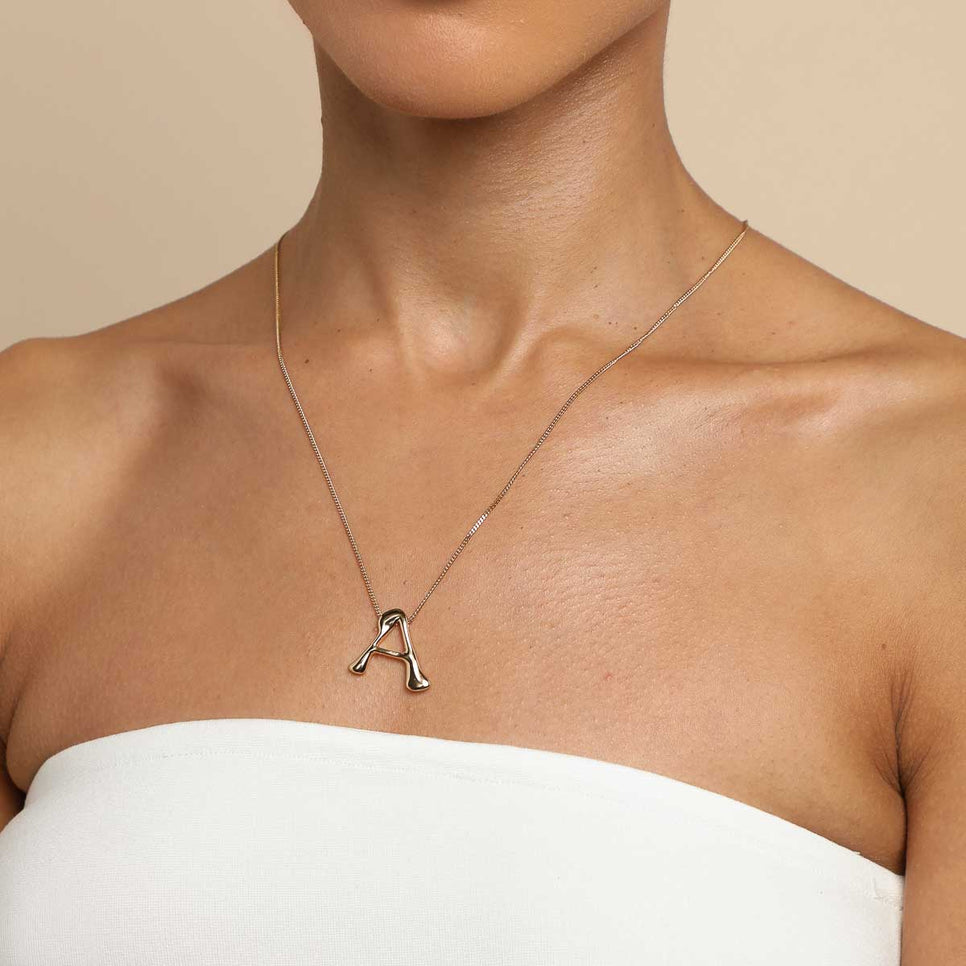 18k Gold Plated Jewellery - A Initial Bold Pendant Necklace in Gold - Pendant Necklace - Astrid & Miyu