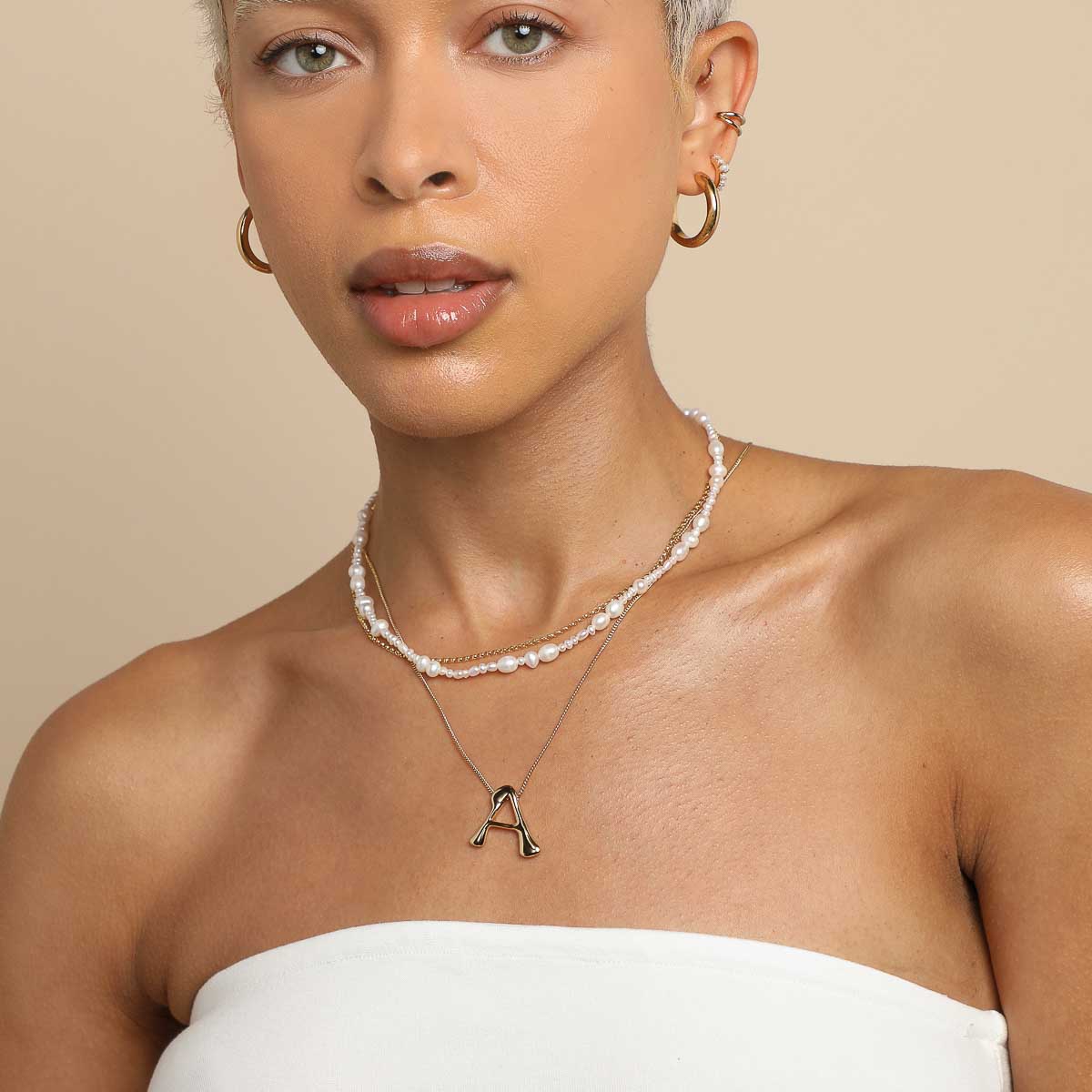 18k Gold Plated Jewellery - A Initial Bold Pendant Necklace in Gold - Pendant Necklace - Astrid & Miyu