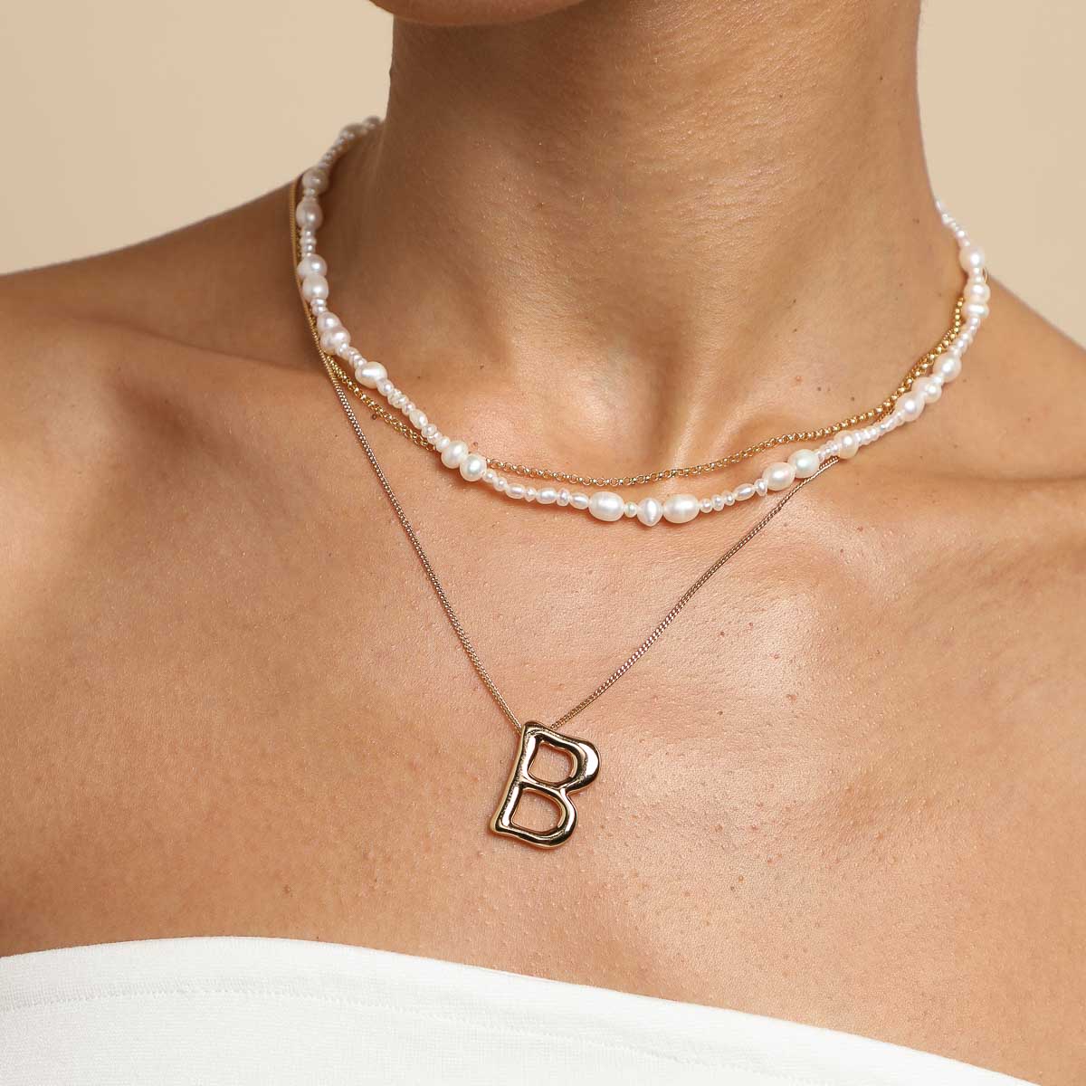 18k Gold Plated Jewellery - B Initial Bold Pendant Necklace in Gold - Pendant Necklace - Astrid & Miyu