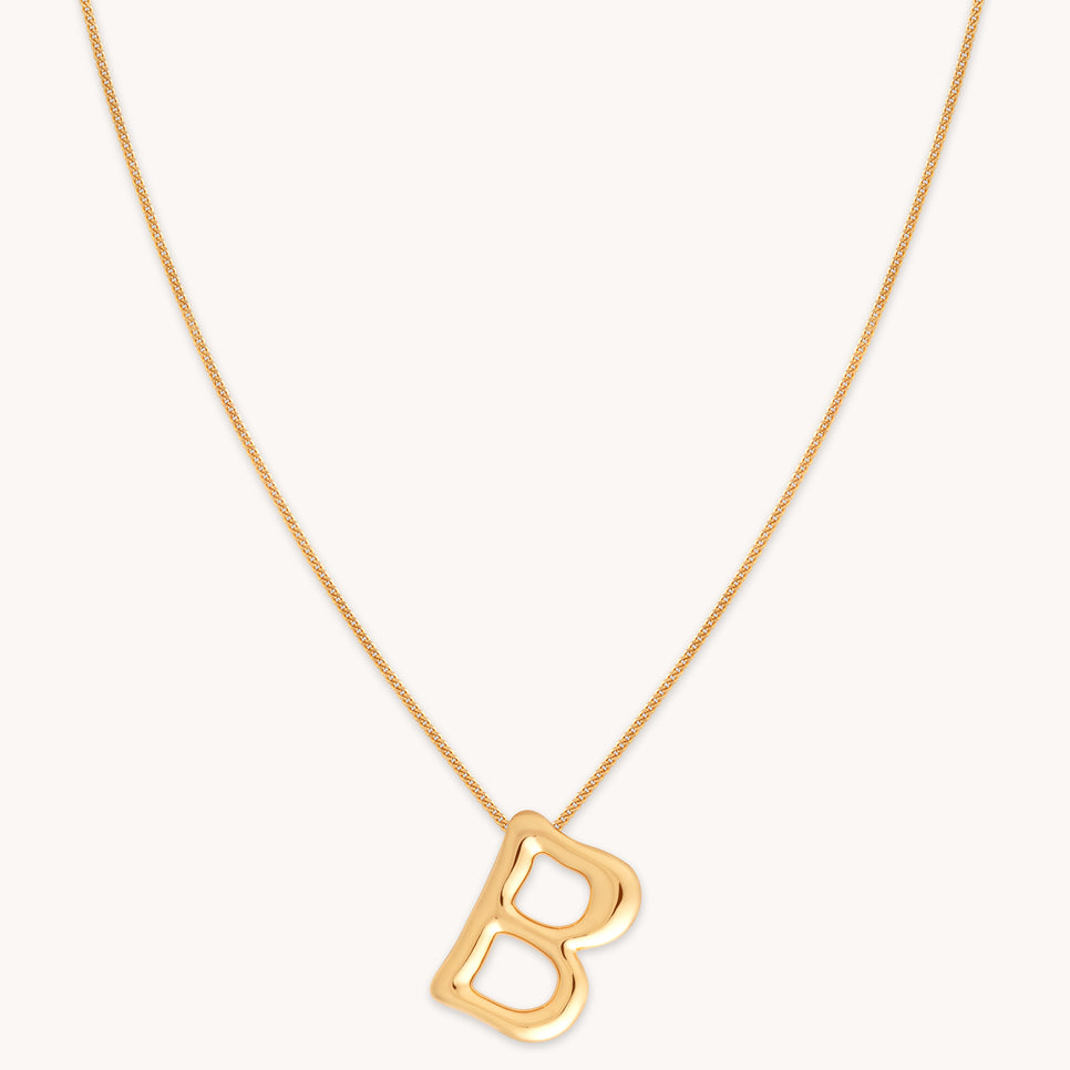 18k Gold Plated Jewellery - B Initial Bold Pendant Necklace in Gold - Pendant Necklace - Astrid & Miyu
