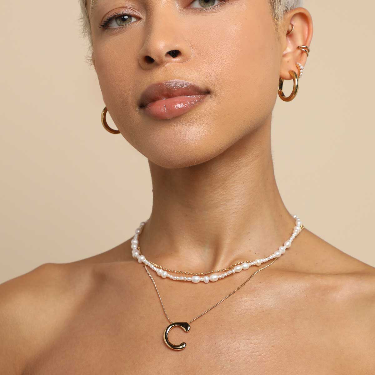 18k Gold Plated Jewellery - C Initial Bold Pendant Necklace in Gold - Pendant Necklace - Astrid & Miyu