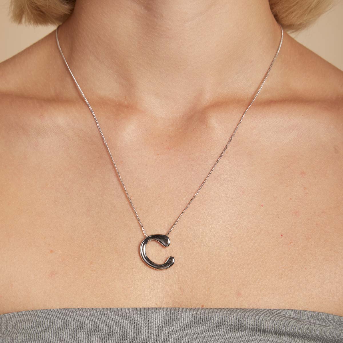 Initial Pendant Necklaces - C Initial Bold Pendant Necklace in Silver - Pendant Necklace - Astrid & Miyu