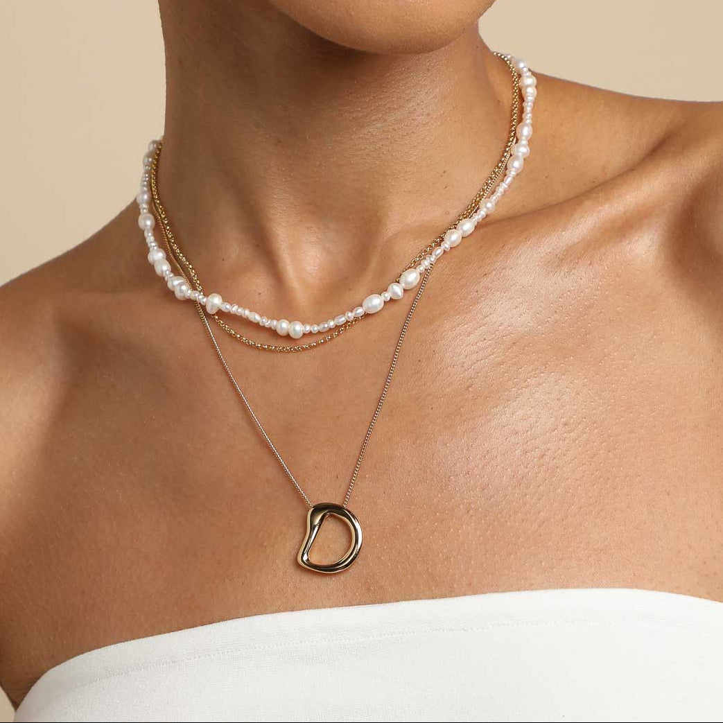 18k Gold Plated Jewellery - D Initial Bold Pendant Necklace in Gold - Pendant Necklace - Astrid & Miyu