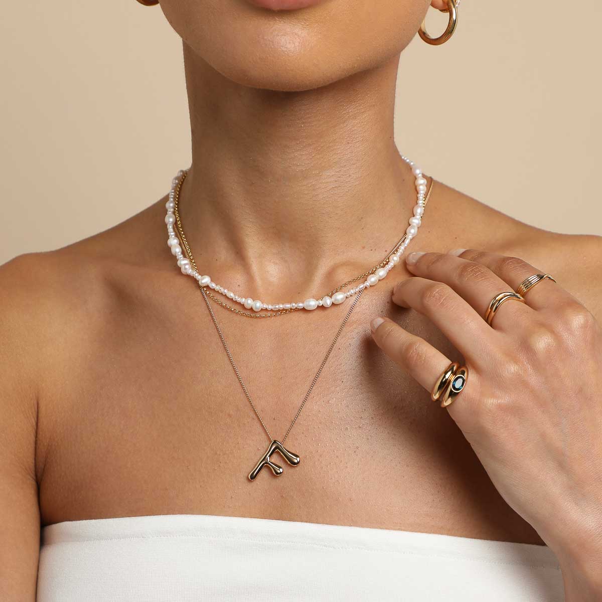 18k Gold Plated Jewellery - F Initial Bold Pendant Necklace in Gold - Pendant Necklace - Astrid & Miyu