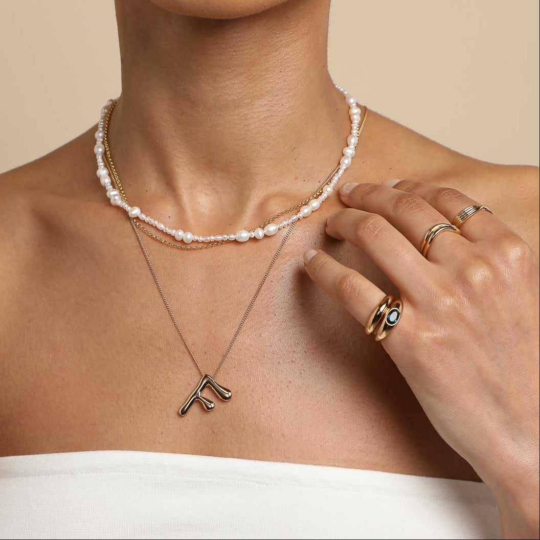 18k Gold Plated Jewellery - F Initial Bold Pendant Necklace in Gold - Pendant Necklace - Astrid & Miyu