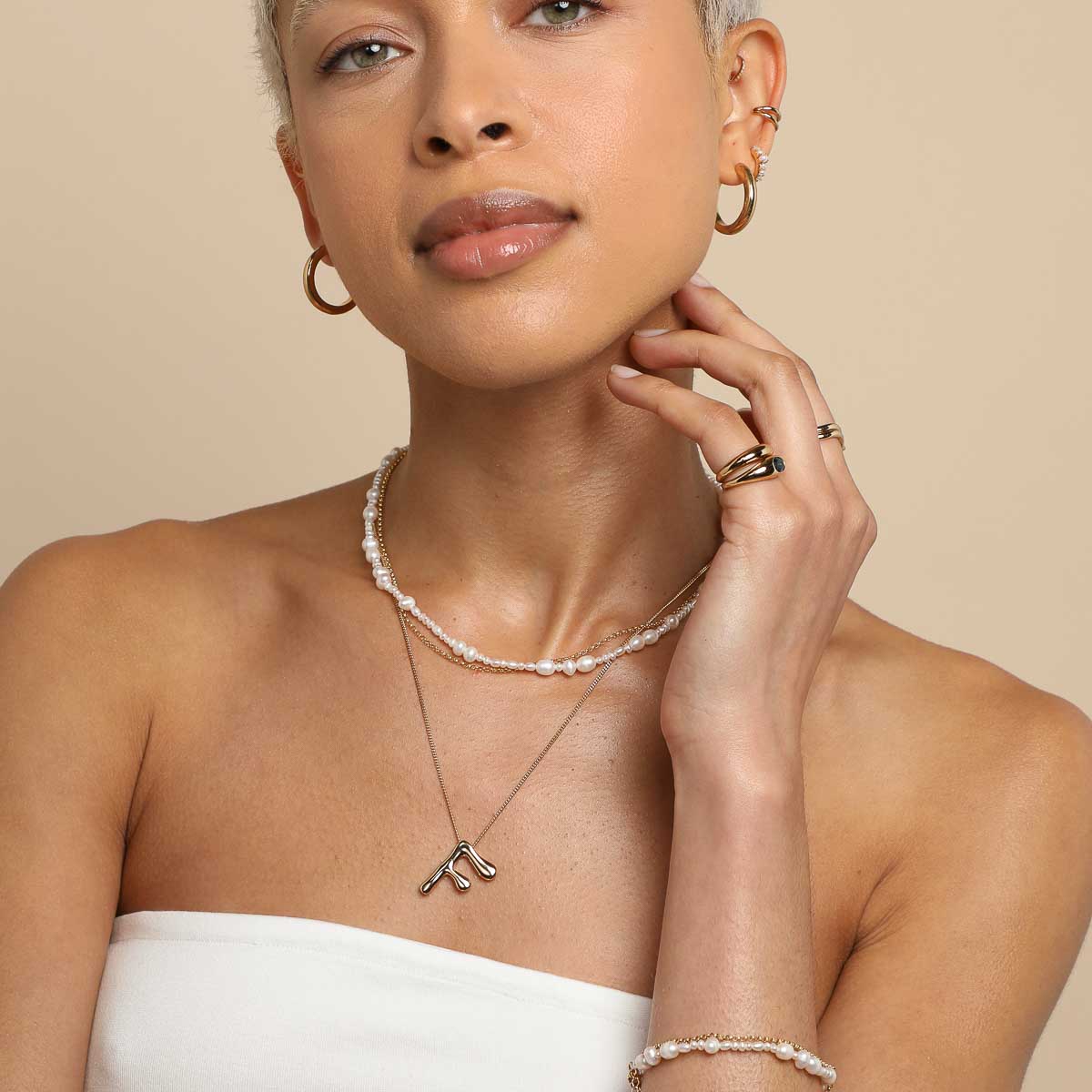 18k Gold Plated Jewellery - F Initial Bold Pendant Necklace in Gold - Pendant Necklace - Astrid & Miyu