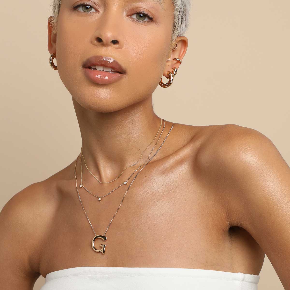 18k Gold Plated Jewellery - G Initial Bold Pendant Necklace in Gold - Pendant Necklace - Astrid & Miyu