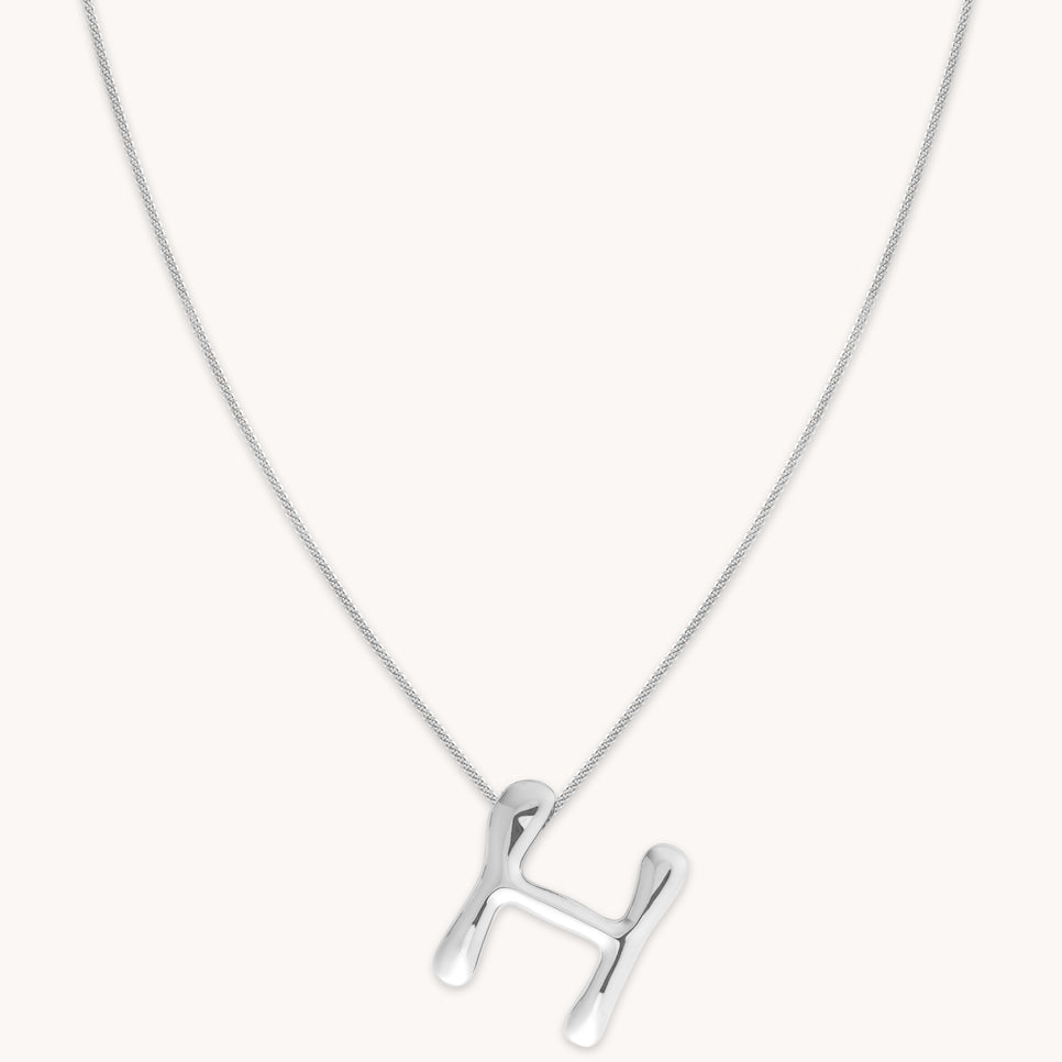 Necklaces & Bracelets - H Initial Bold Pendant Necklace in Silver - Pendant Necklace - Astrid & Miyu