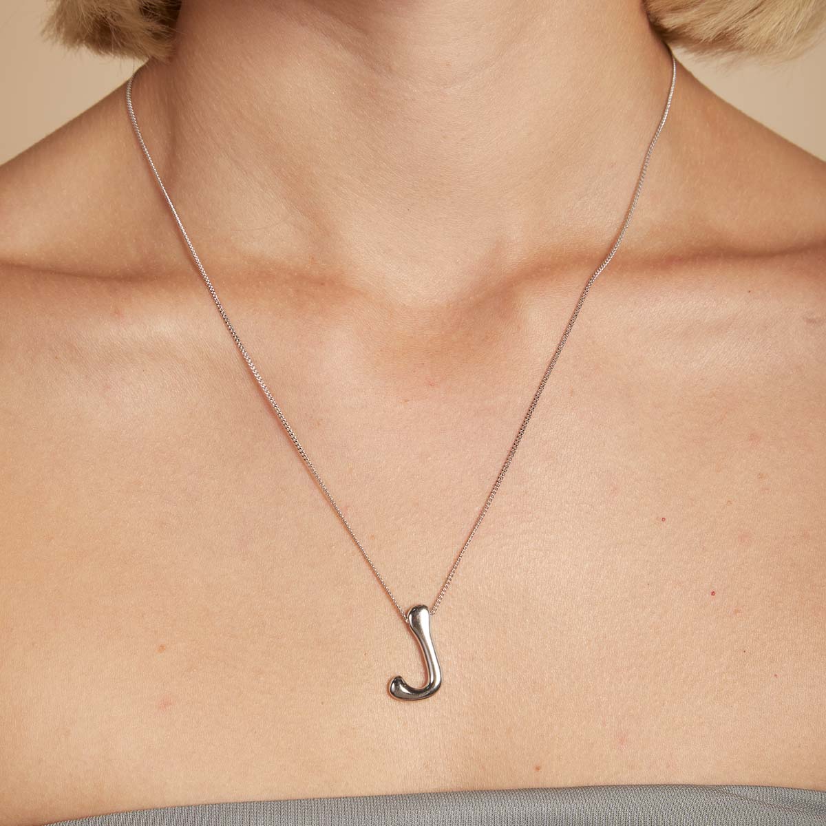 Necklaces & Bracelets - J Initial Bold Pendant Necklace in Silver - Pendant Necklace - Astrid & Miyu