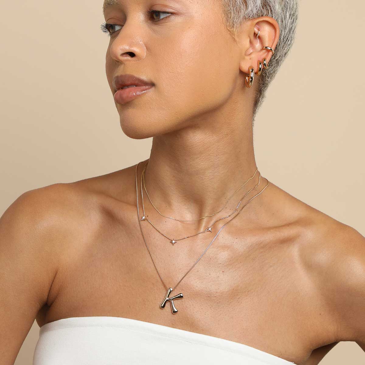 18k Gold Plated Jewellery - K Initial Bold Pendant Necklace in Gold - Pendant Necklace - Astrid & Miyu