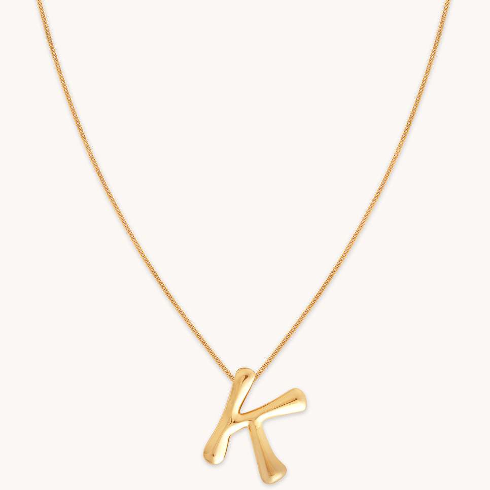 18k Gold Plated Jewellery - K Initial Bold Pendant Necklace in Gold - Pendant Necklace - Astrid & Miyu