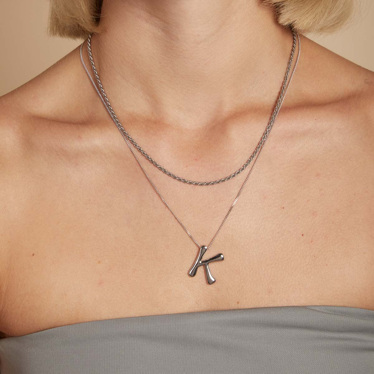 Necklaces & Bracelets - K Initial Bold Pendant Necklace in Silver - Pendant Necklace - Astrid & Miyu