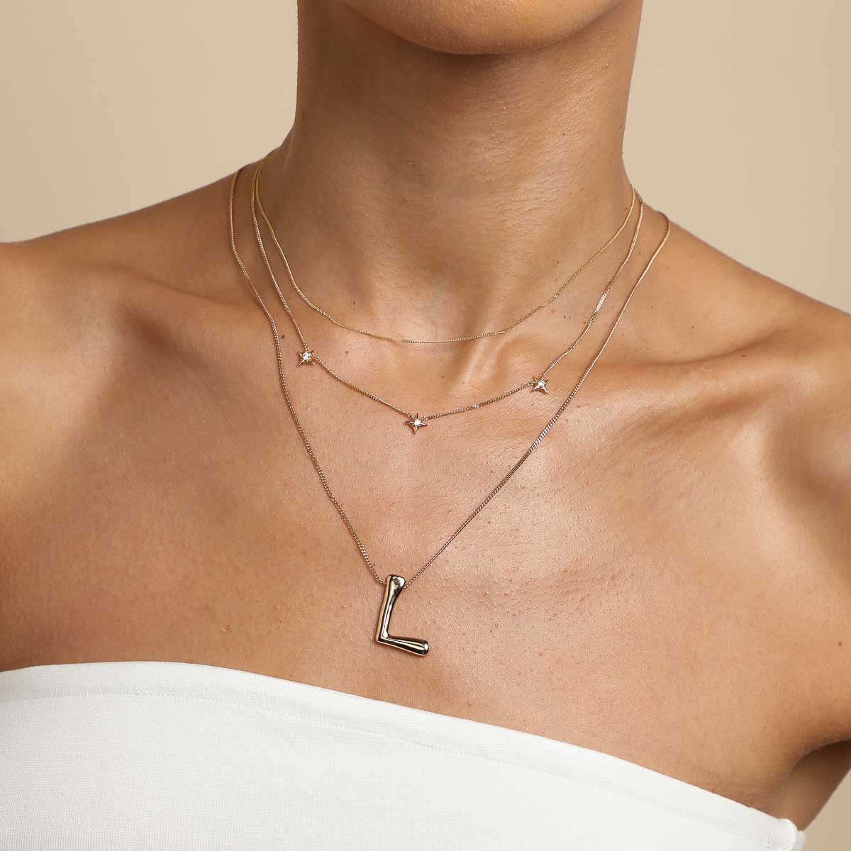 18k Gold Plated Jewellery - L Initial Bold Pendant Necklace in Gold - Pendant Necklace - Astrid & Miyu