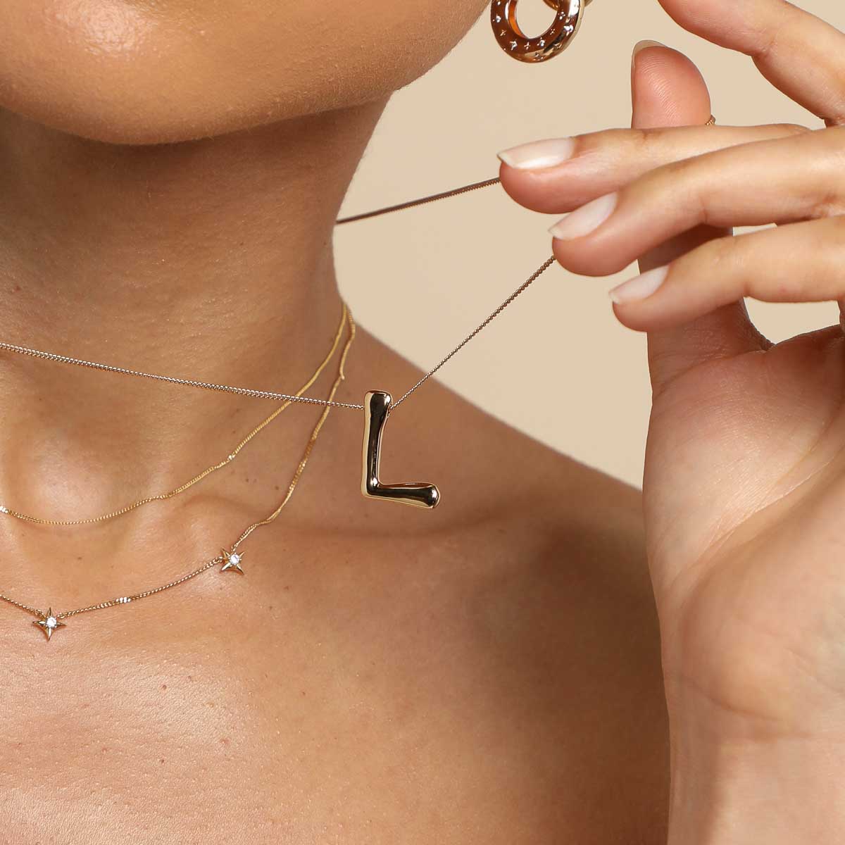 18k Gold Plated Jewellery - L Initial Bold Pendant Necklace in Gold - Pendant Necklace - Astrid & Miyu