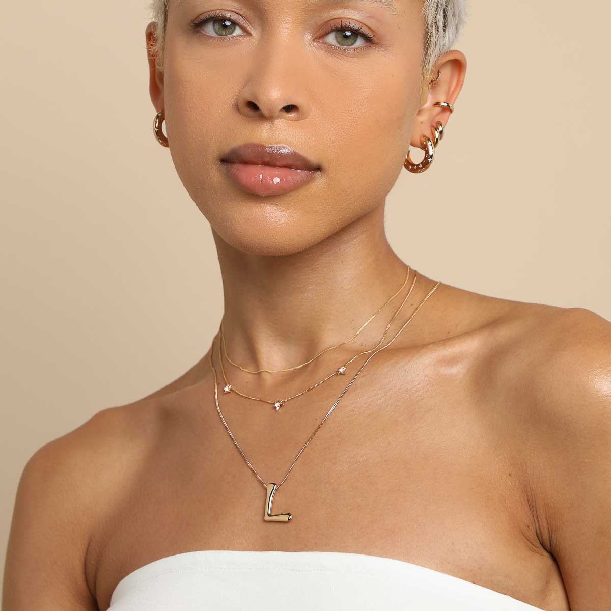 18k Gold Plated Jewellery - L Initial Bold Pendant Necklace in Gold - Pendant Necklace - Astrid & Miyu