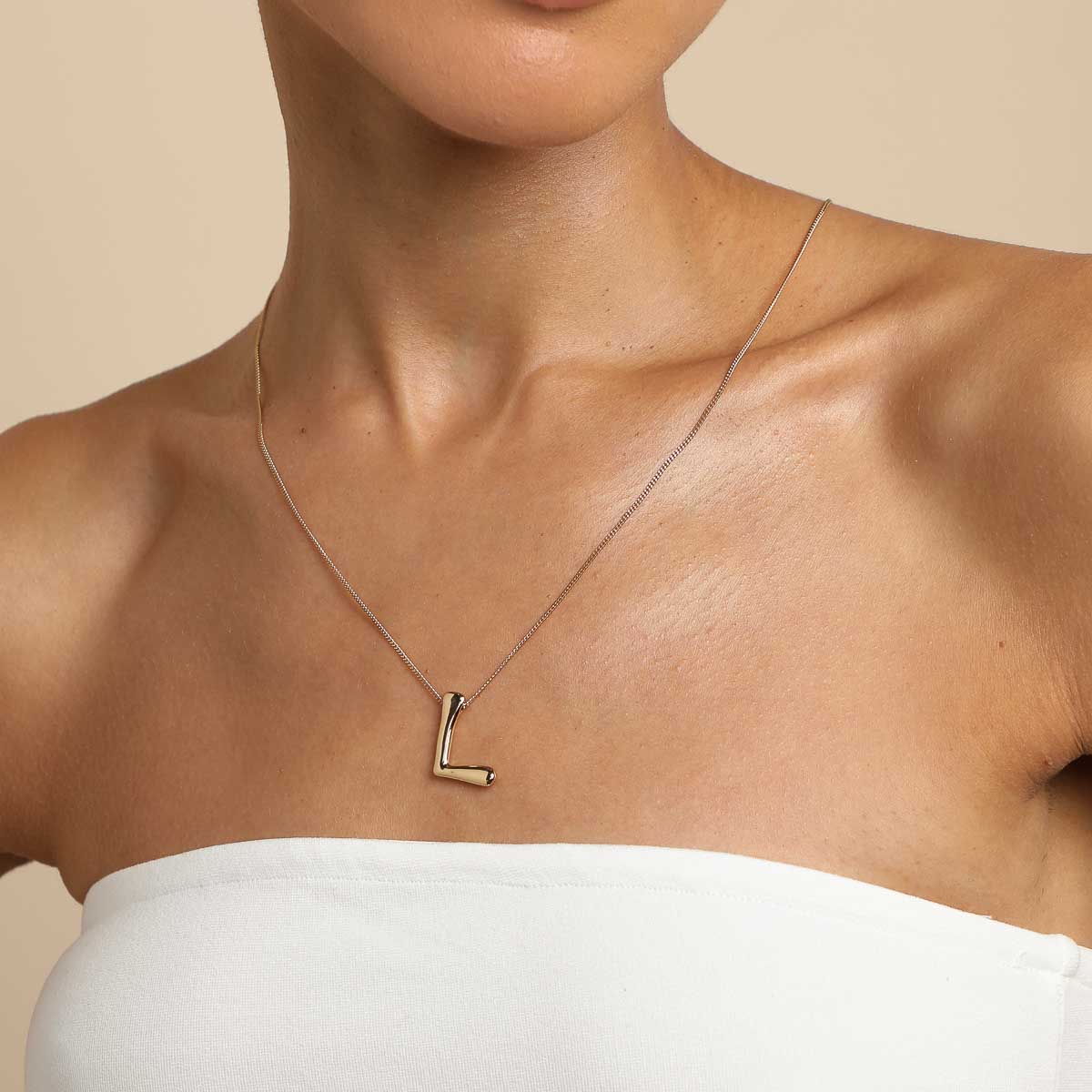 18k Gold Plated Jewellery - L Initial Bold Pendant Necklace in Gold - Pendant Necklace - Astrid & Miyu