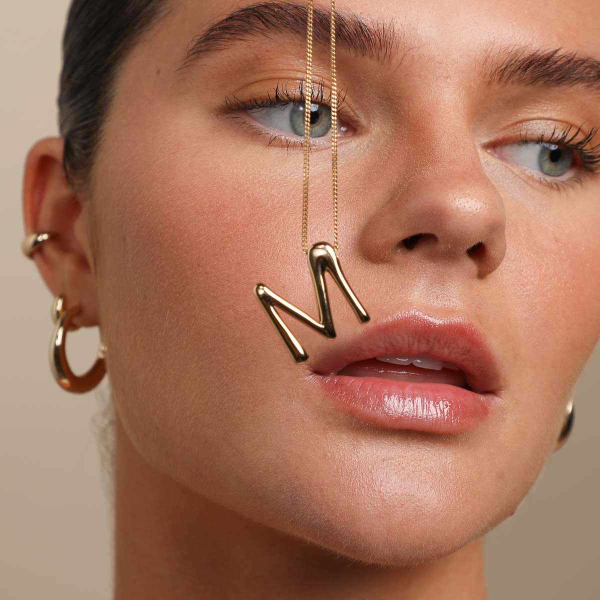18k Gold Plated Jewellery - M Initial Bold Pendant Necklace in Gold - Pendant Necklace - Astrid & Miyu