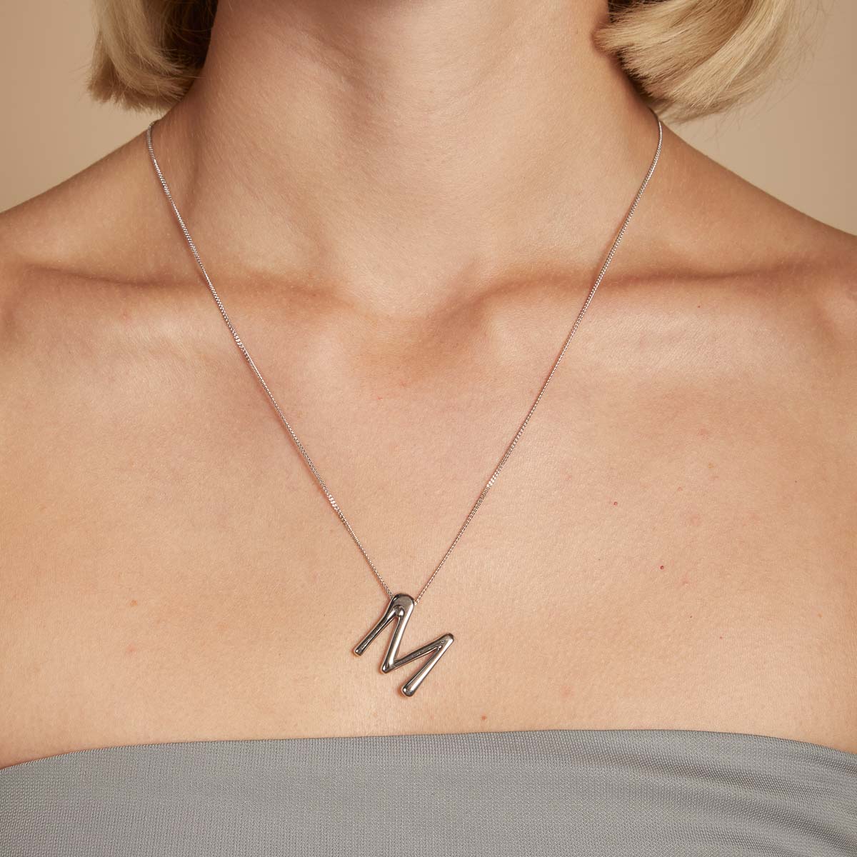Initial Pendant Necklaces - M Initial Bold Pendant Necklace in Silver - Pendant Necklace - Astrid & Miyu