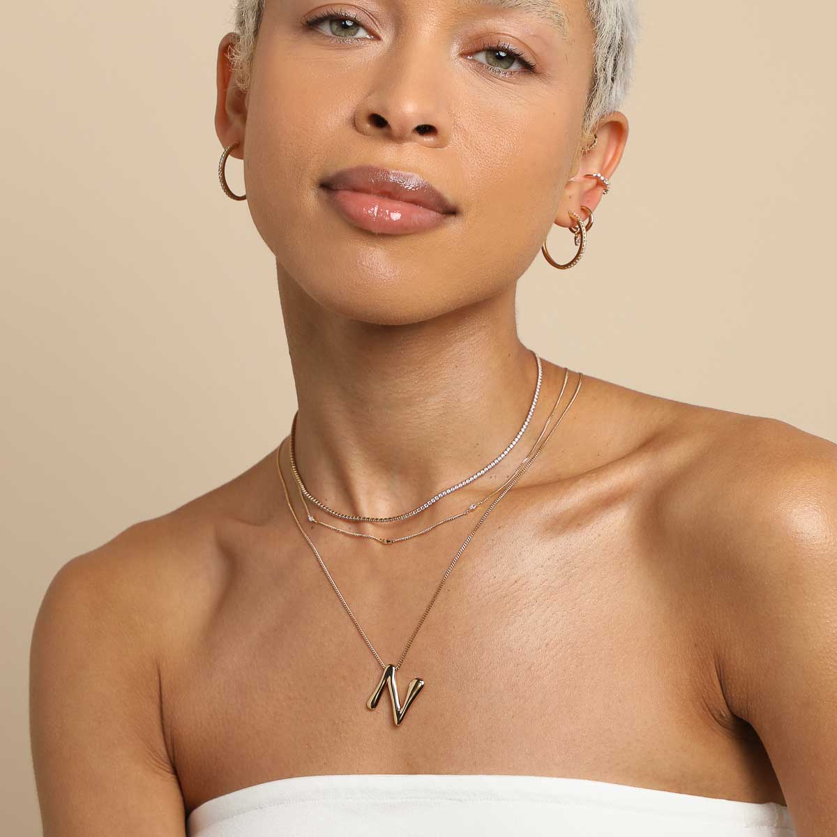 18k Gold Plated Jewellery - N Initial Bold Pendant Necklace in Gold - Pendant Necklace - Astrid & Miyu