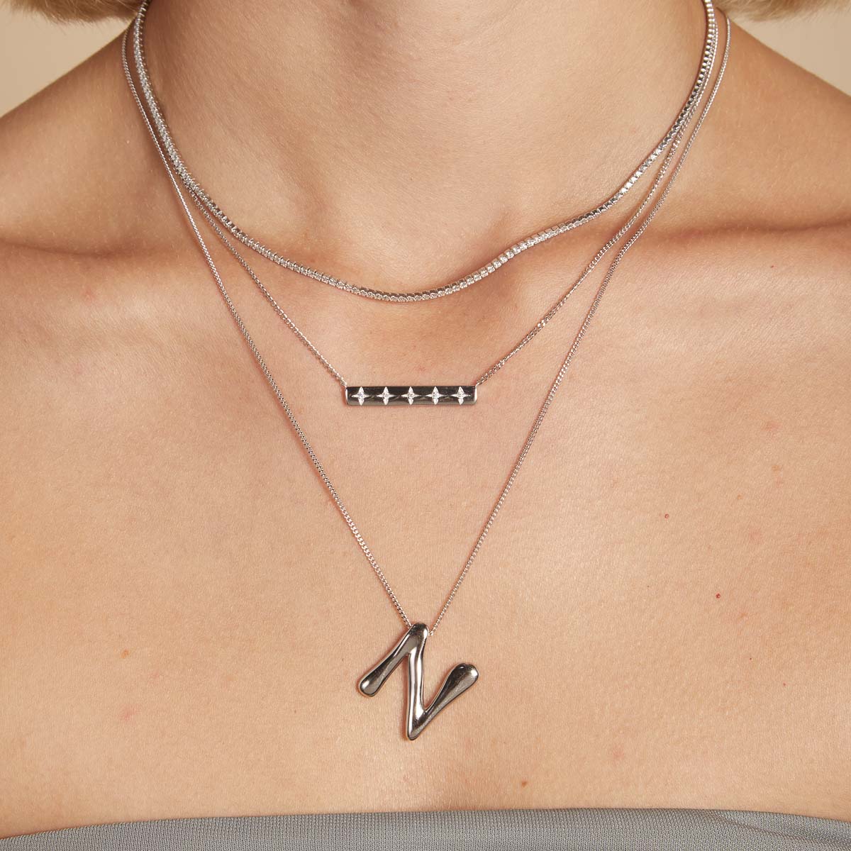 Necklaces & Bracelets - N Initial Bold Pendant Necklace in Silver - Pendant Necklace - Astrid & Miyu