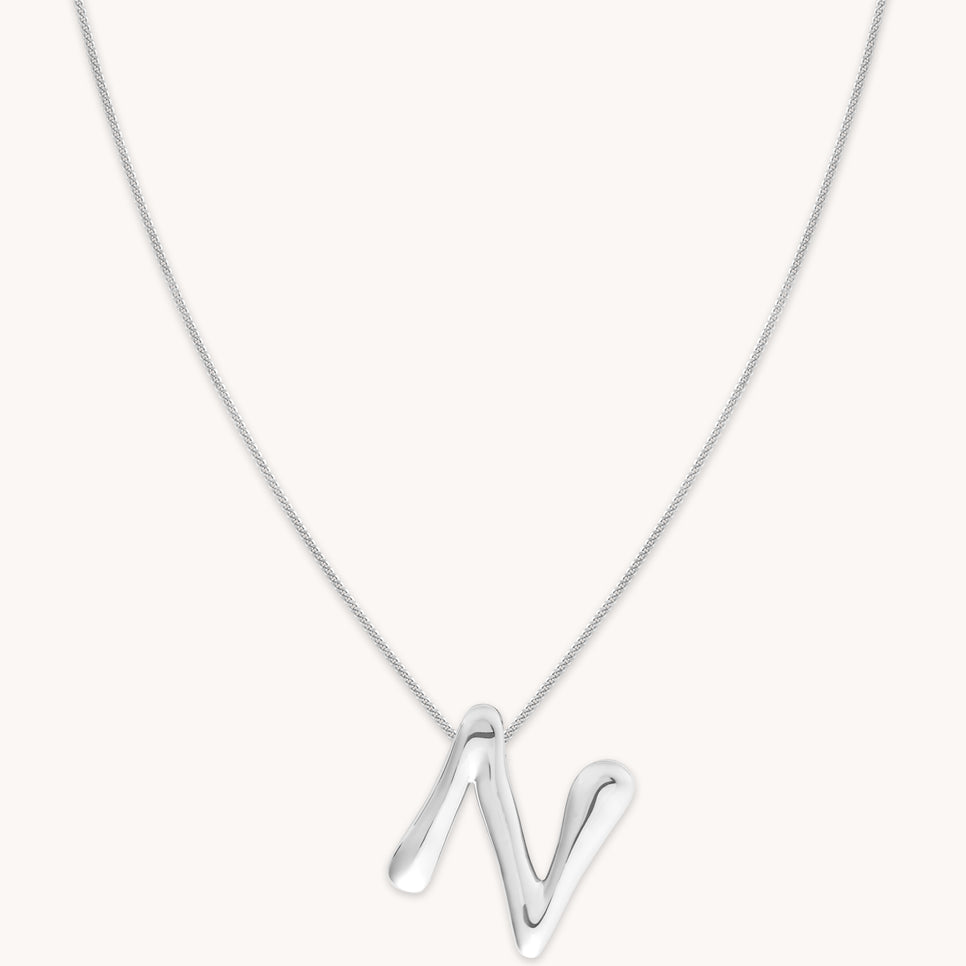 Necklaces & Bracelets - N Initial Bold Pendant Necklace in Silver - Pendant Necklace - Astrid & Miyu