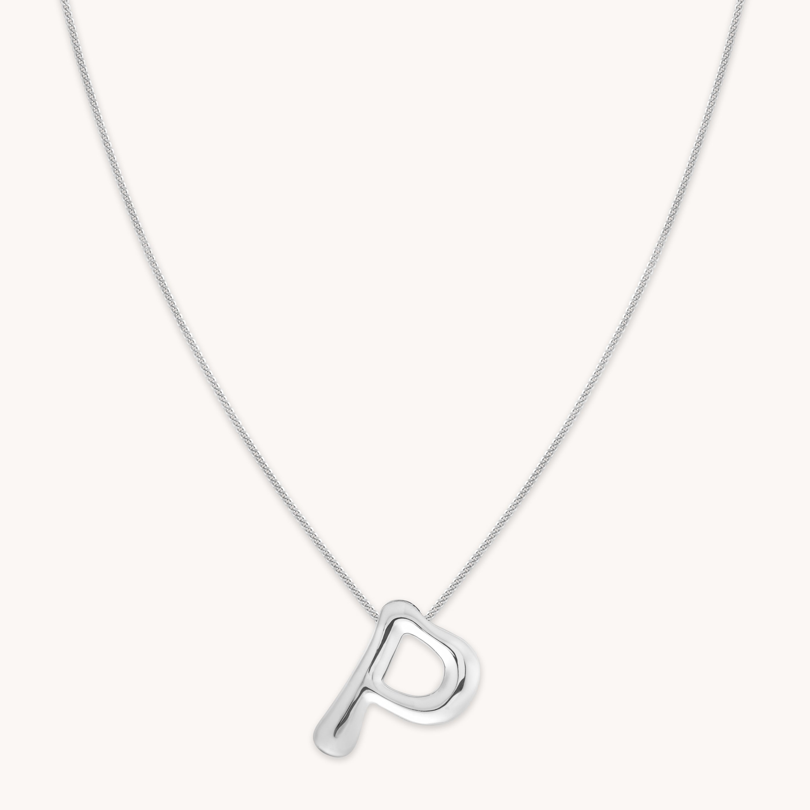 Necklaces & Bracelets - P Initial Bold Pendant Necklace in Silver - Pendant Necklace - Astrid & Miyu