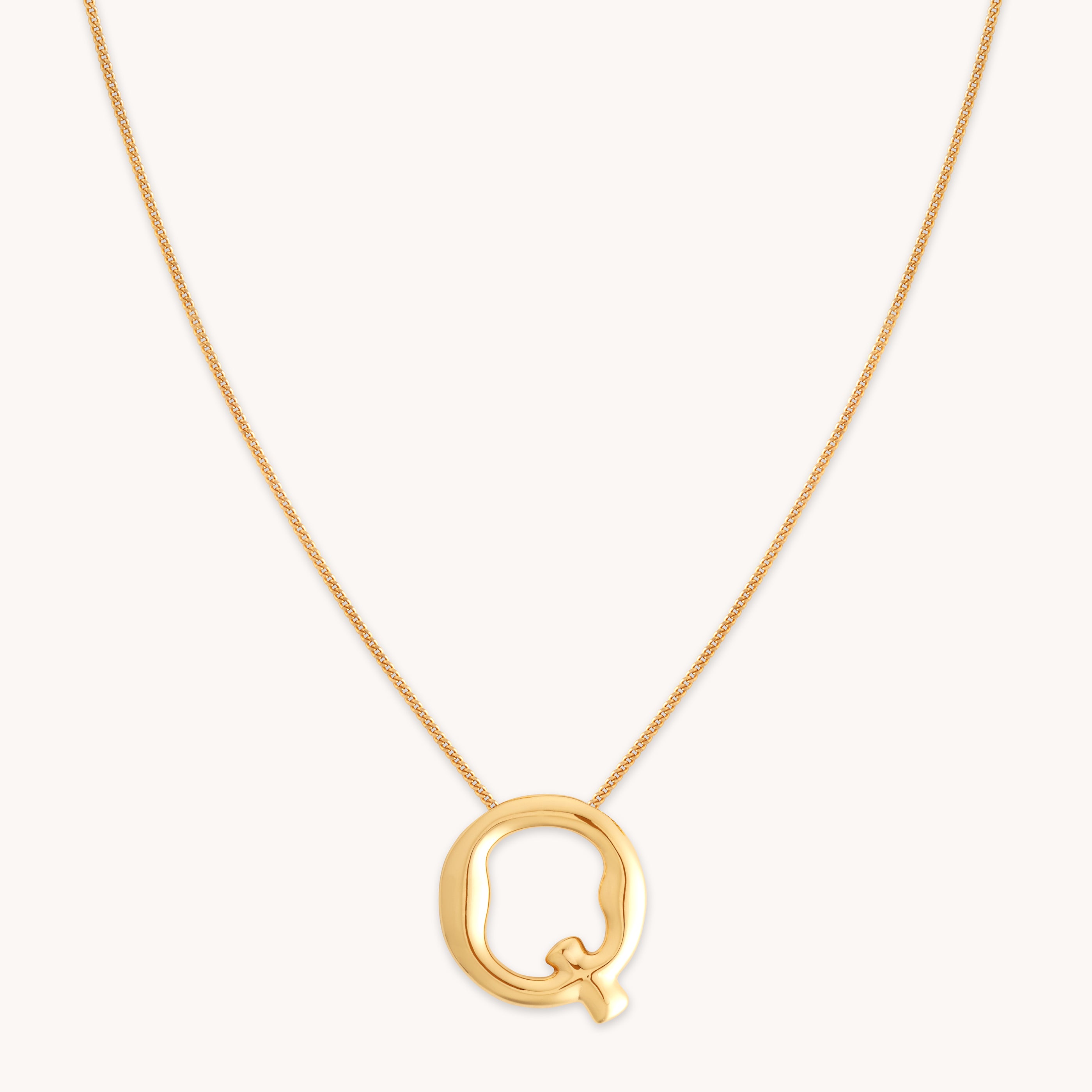 18k Gold Plated Jewellery - Q Initial Bold Pendant Necklace in Gold - Pendant Necklace - Astrid & Miyu