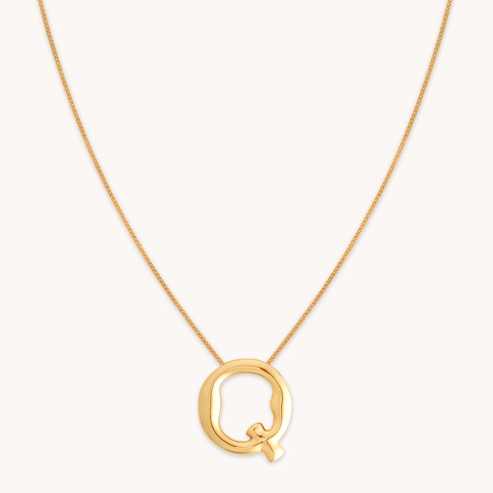 18k Gold Plated Jewellery - Q Initial Bold Pendant Necklace in Gold - Pendant Necklace - Astrid & Miyu