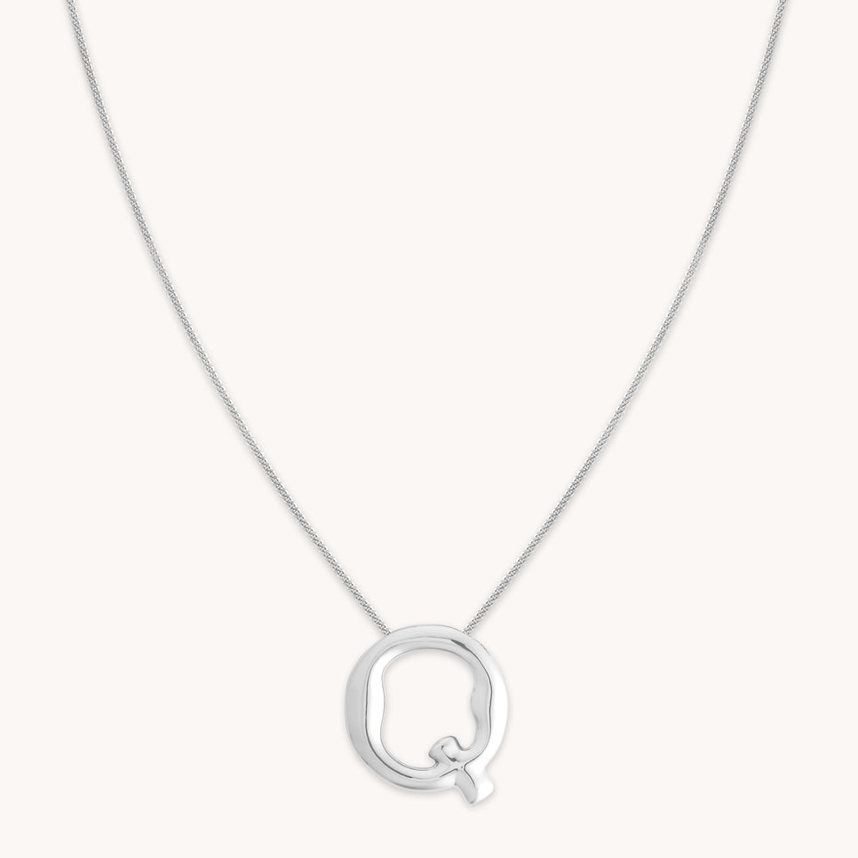 Necklaces & Bracelets - Q Initial Bold Pendant Necklace in Silver - Pendant Necklace - Astrid & Miyu