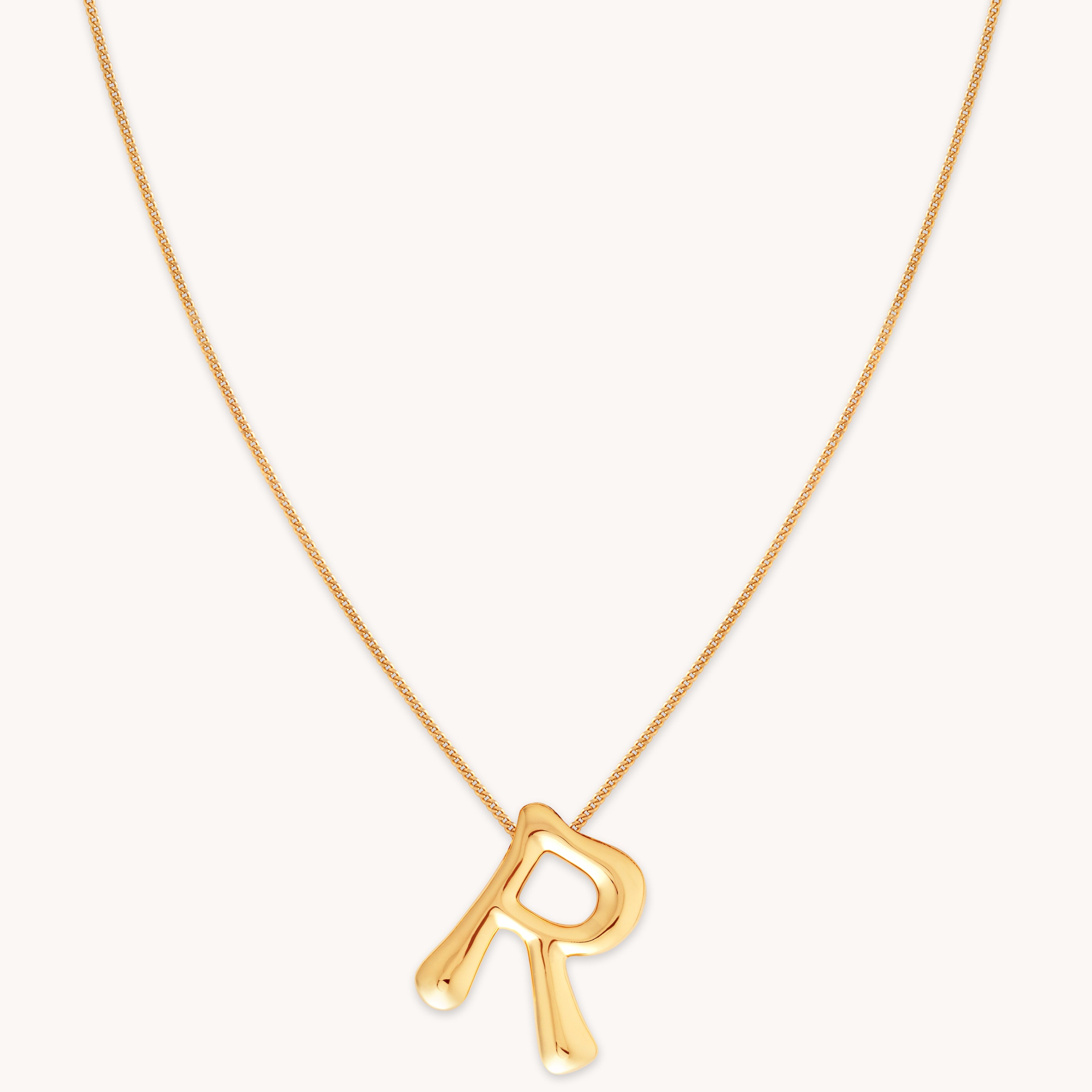 18k Gold Plated Jewellery - R Initial Bold Pendant Necklace in Gold - Pendant Necklace - Astrid & Miyu