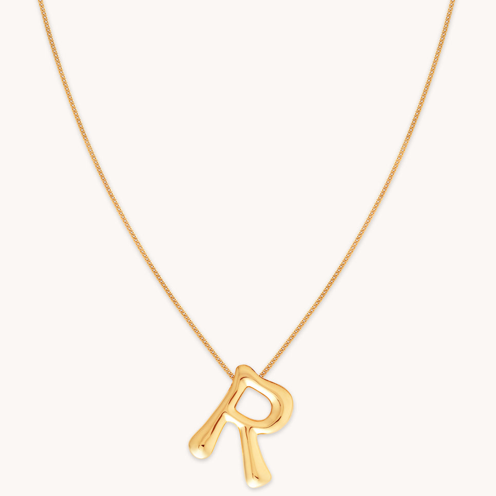 18k Gold Plated Jewellery - R Initial Bold Pendant Necklace in Gold - Pendant Necklace - Astrid & Miyu