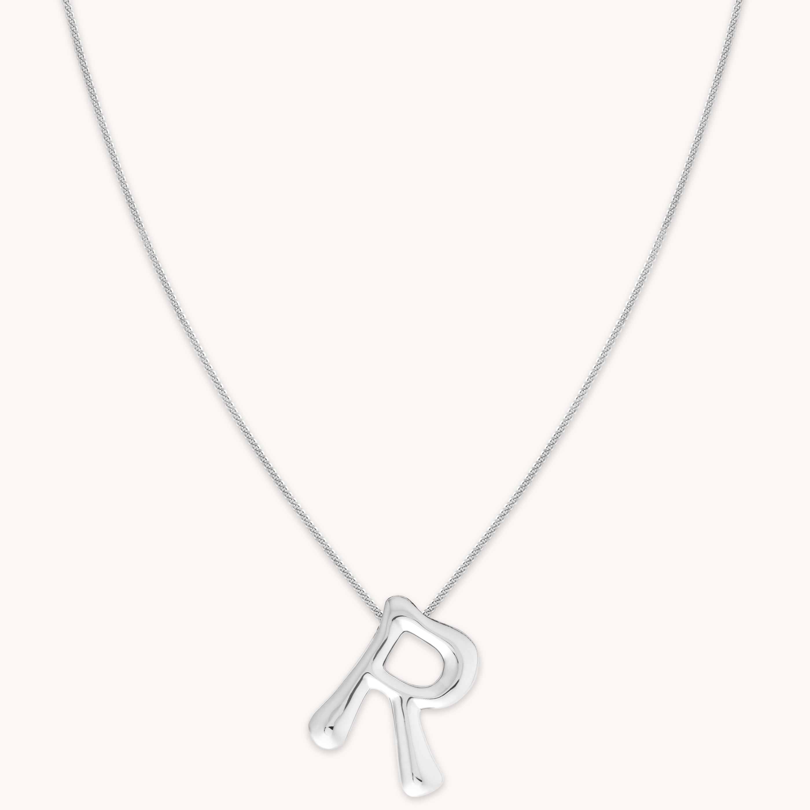 Necklaces & Bracelets - R Initial Bold Pendant Necklace in Silver - Pendant Necklace - Astrid & Miyu