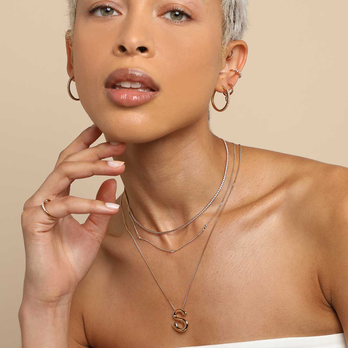 18k Gold Plated Jewellery - S Initial Bold Pendant Necklace in Gold - Pendant Necklace - Astrid & Miyu