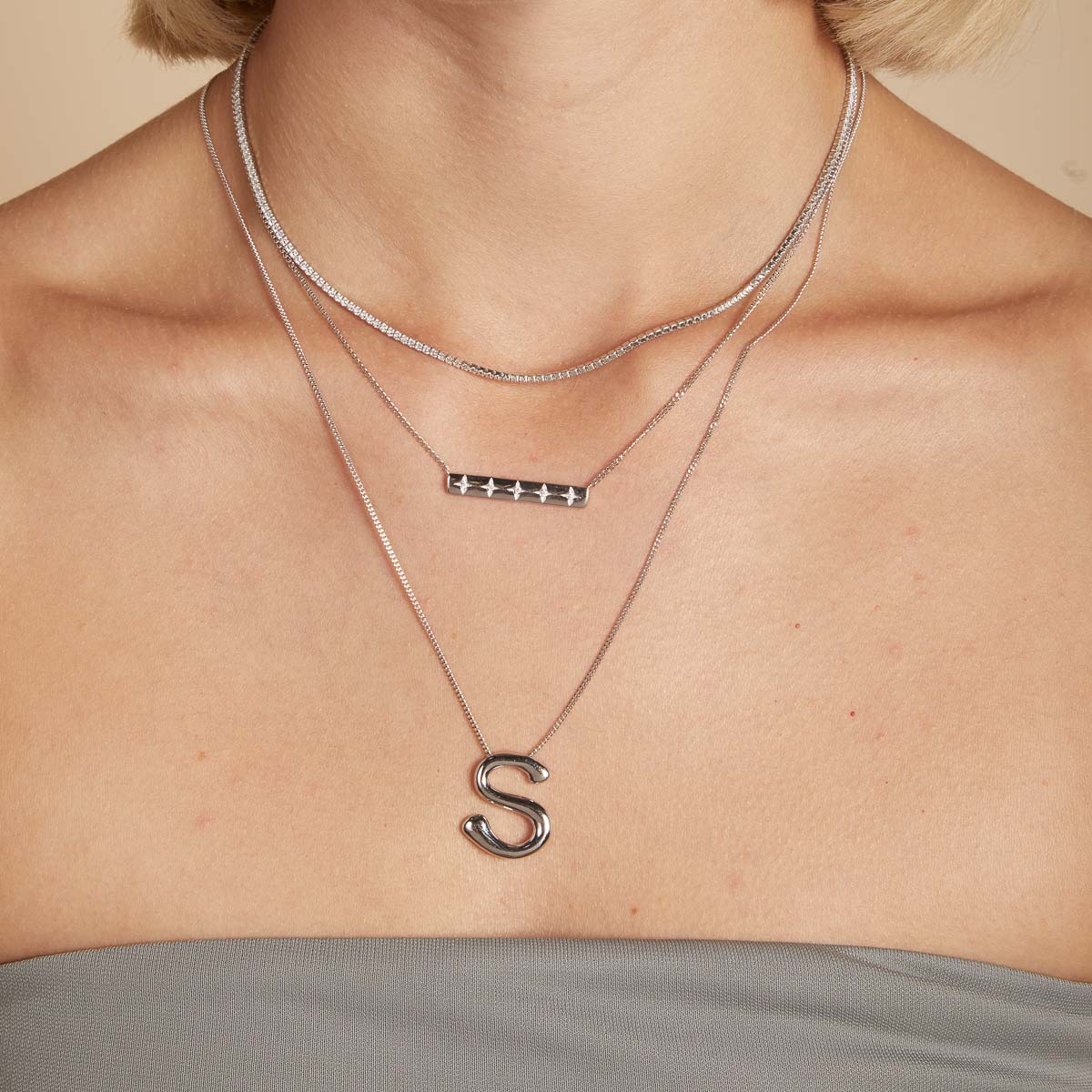 Necklaces & Bracelets - S Initial Bold Pendant Necklace in Silver - Pendant Necklace - Astrid & Miyu