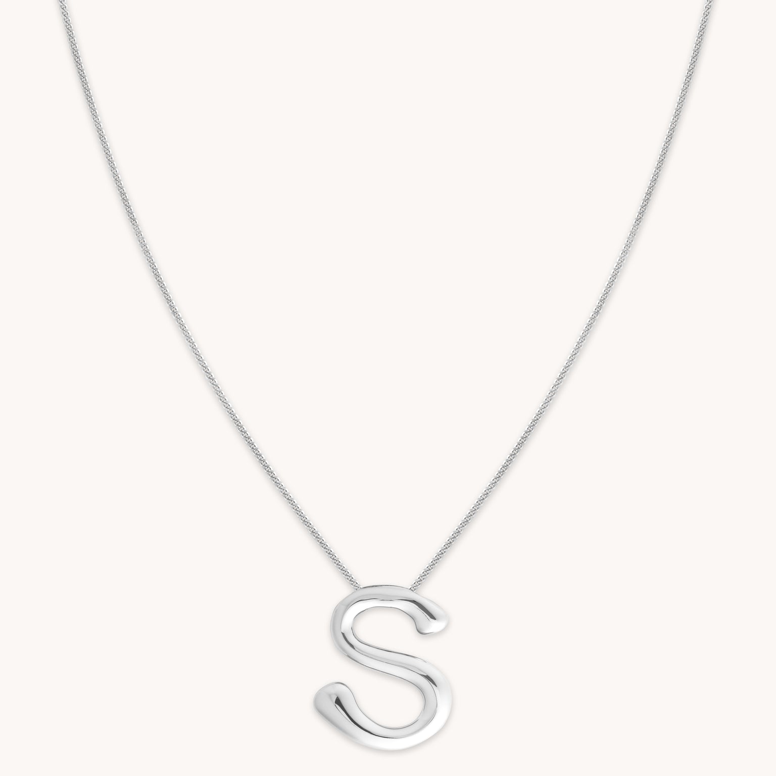 Necklaces & Bracelets - S Initial Bold Pendant Necklace in Silver - Pendant Necklace - Astrid & Miyu