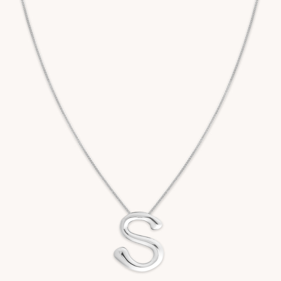 Necklaces & Bracelets - S Initial Bold Pendant Necklace in Silver - Pendant Necklace - Astrid & Miyu